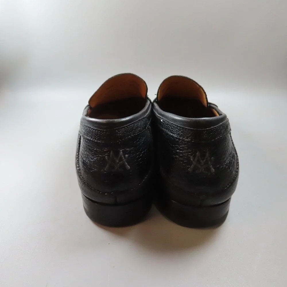 Mezlan Vesta Ostrich Leg and‎ Woven Calfskin Moc Toe Bit Strap Loafers Black 10